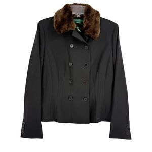 Lauren Ralph Lauren Jacket Women Wool Fur Collar Double Breasted Size 10 NWT